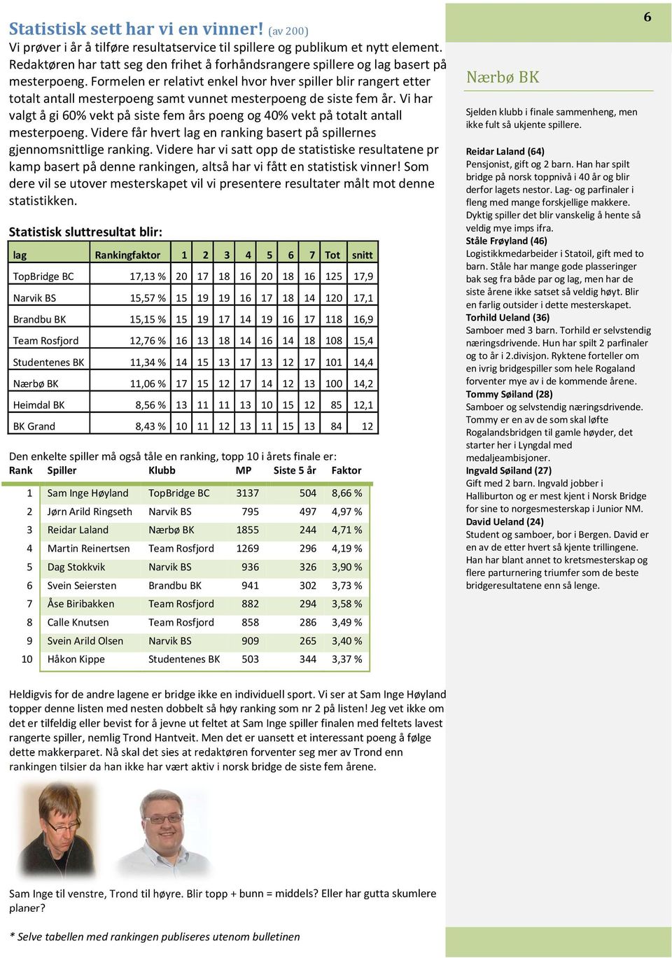 Formelen er relativt enkel hvor hver spiller blir rangert etter totalt antall mesterpoeng samt vunnet mesterpoeng de siste fem år.