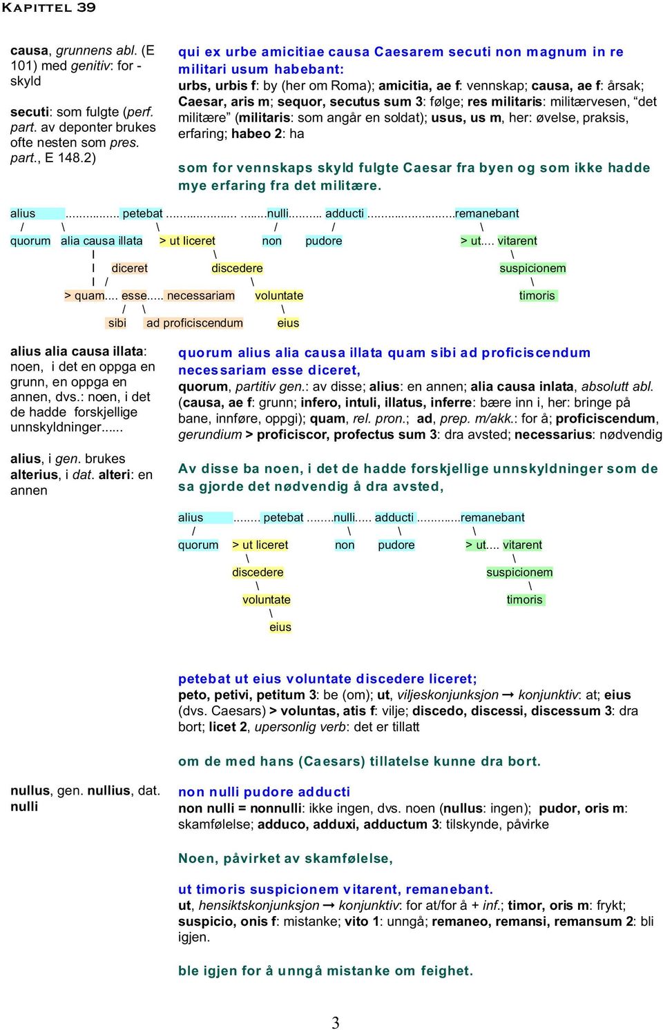 sum 3: følge; res militaris: militærvesen, det militære (militaris: som angår en soldat); usus, us m, her: øvelse, praksis, erfaring; habeo 2: ha som for vennskaps skyld fulgte Caesar fra byen og som