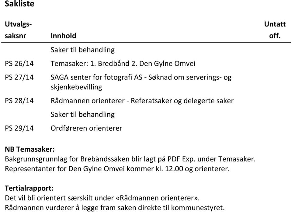 til behandling Ordføreren orienterer Untatt off. NB Temasaker: Bakgrunnsgrunnlag for Brebåndssaken blir lagt på PDF Exp. under Temasaker.