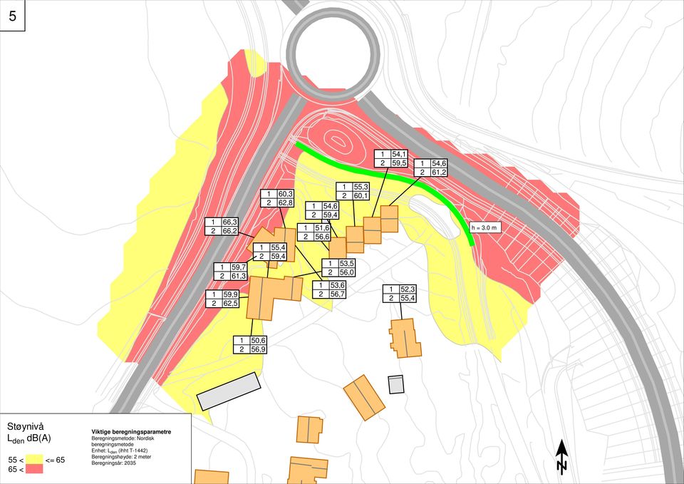 0 m 1 50,6 2 56,9 Støynivå L den db(a) 55 < <= 65 65 < Viktige beregningsparametre