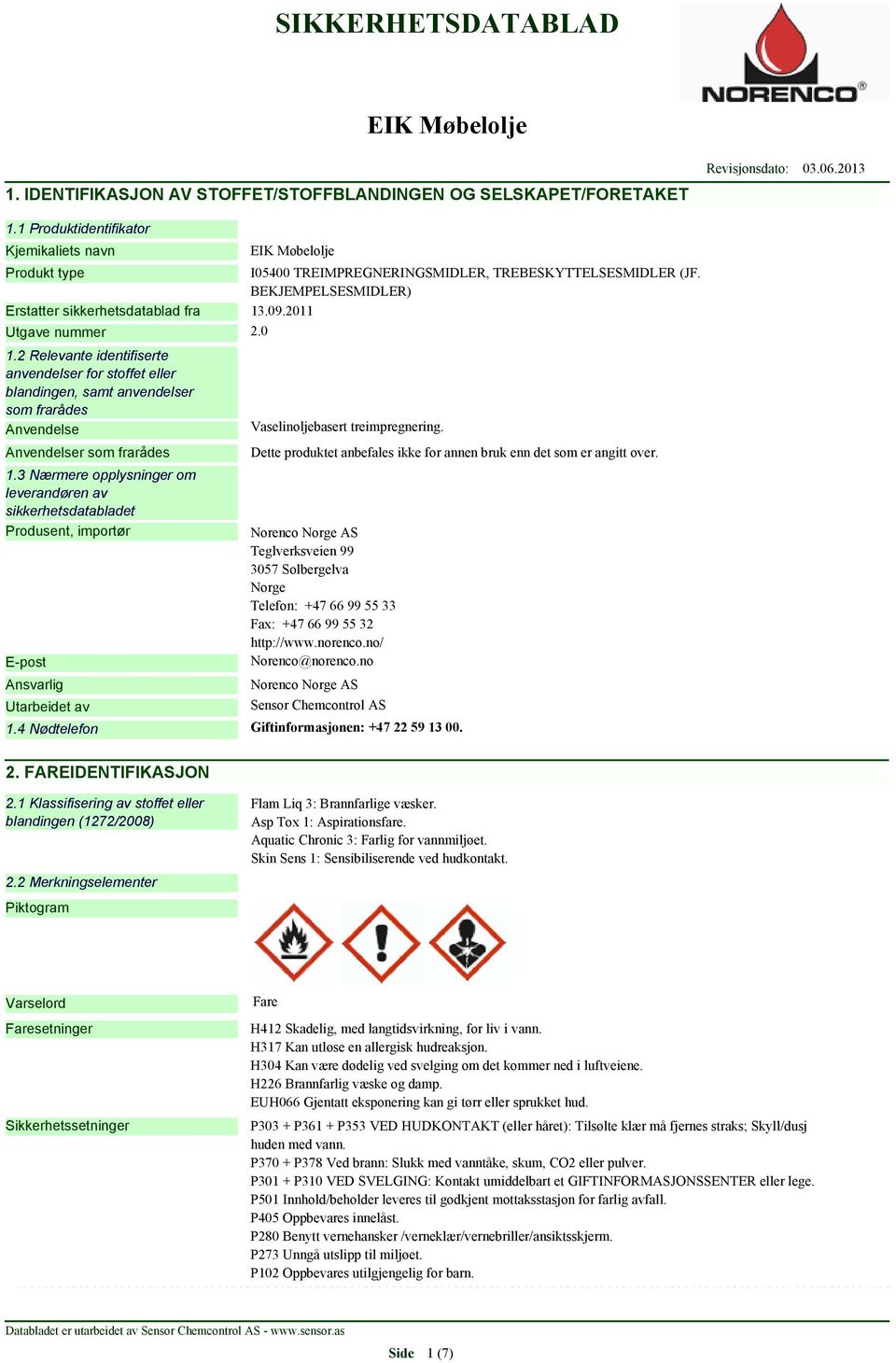 2 Relevante identifiserte anvendelser for stoffet eller blandingen, samt anvendelser som frarådes Anvendelse Anvendelser som frarådes 1.