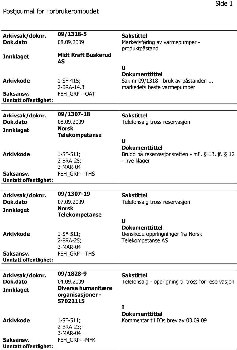 13, jf. 12 - nye klager FEH_GRP- -THS Arkivsak/doknr. 09/