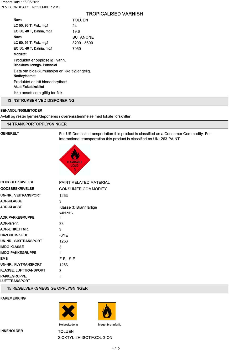 1 INSTRUKSER VED DISPONERING BEHANDLINGSMETODER Avfall og rester fjernes/deponeres i overensstemmelse med lokale forskrifter.