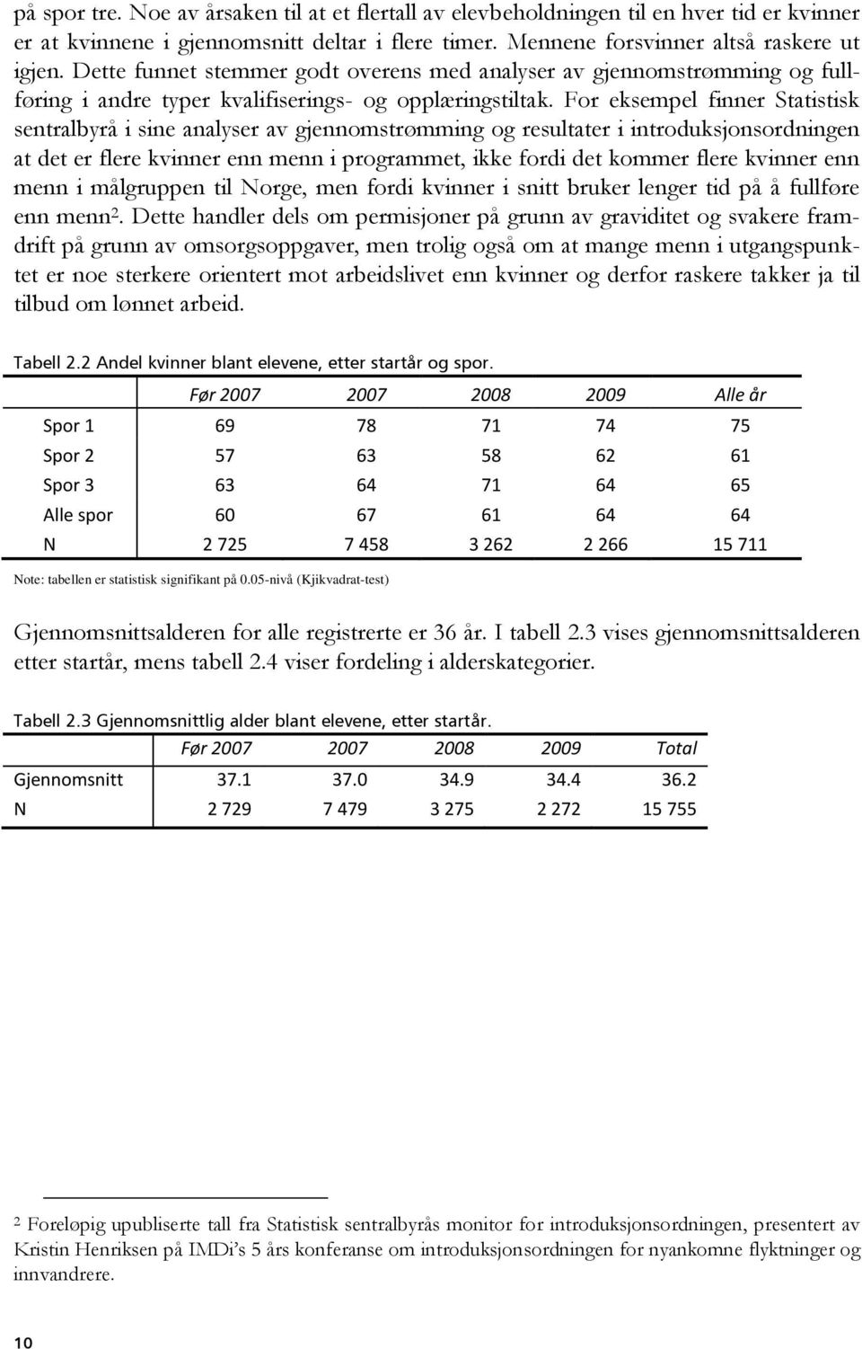 For eksempel finner Statistisk sentralbyrå i sine analyser av gjennomstrømming og resultater i introduksjonsordningen at det er flere kvinner enn menn i programmet, ikke fordi det kommer flere