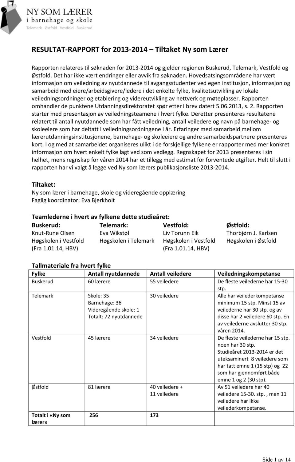 Hovedsatsingsområdene har vært informasjon om veiledning av nyutdannede til avgangsstudenter ved egen institusjon, informasjon og samarbeid med eiere/arbeidsgivere/ledere i det enkelte fylke,