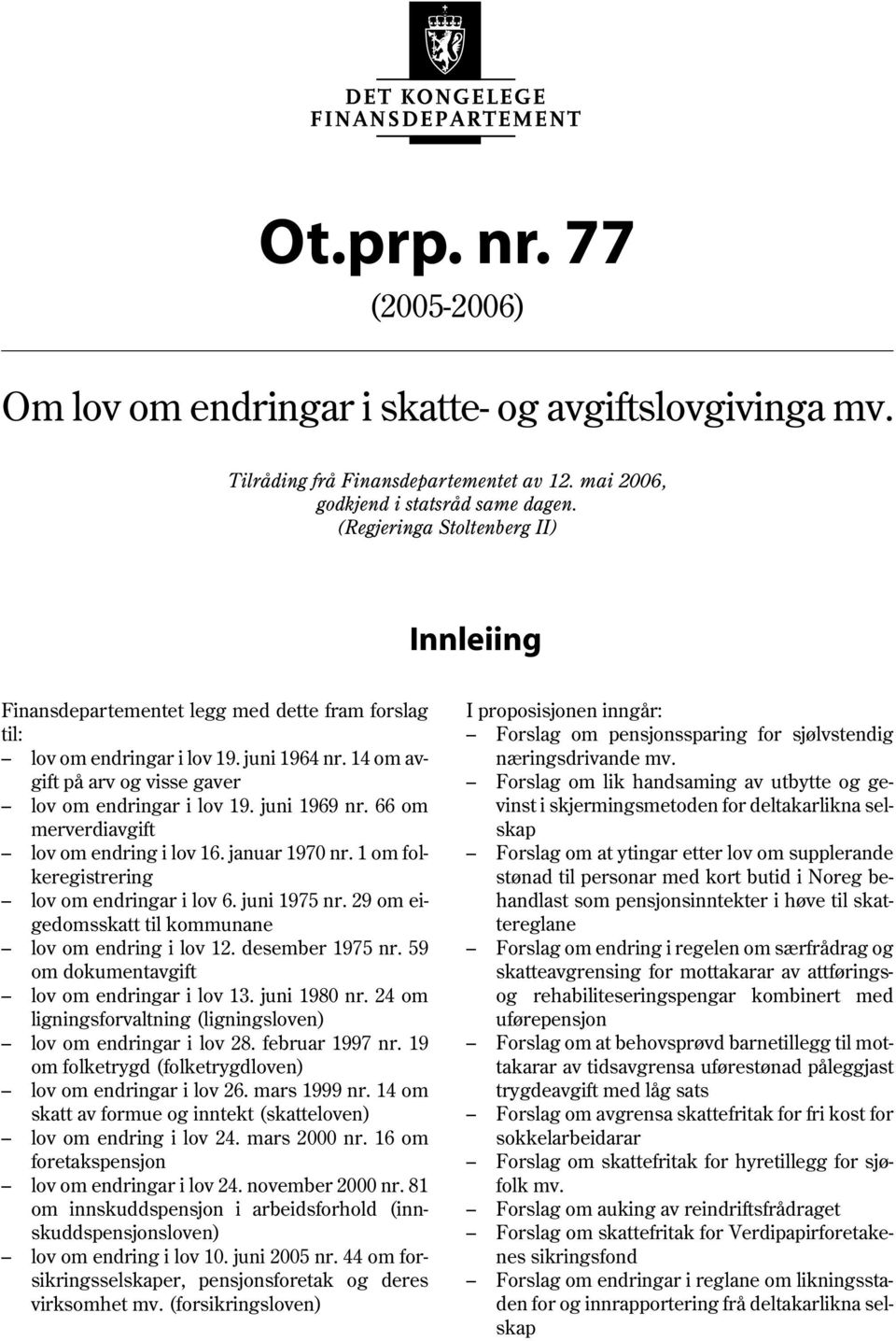 juni 1969 nr. 66 om merverdiavgift lov om endring i lov 16. januar 1970 nr. 1 om folkeregistrering lov om endringar i lov 6. juni 1975 nr. 29 om eigedomsskatt til kommunane lov om endring i lov 12.