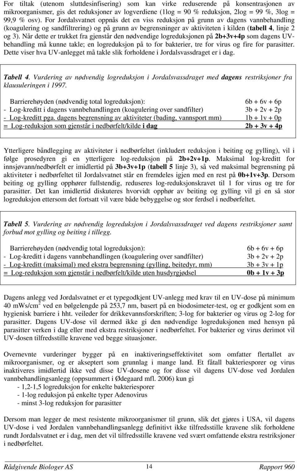 Når dette er trukket fra gjenstår den nødvendige logreduksjonen på 2b+3v+4p som dagens UVbehandling må kunne takle; en logreduksjon på to for bakterier, tre for virus og fire for parasitter.