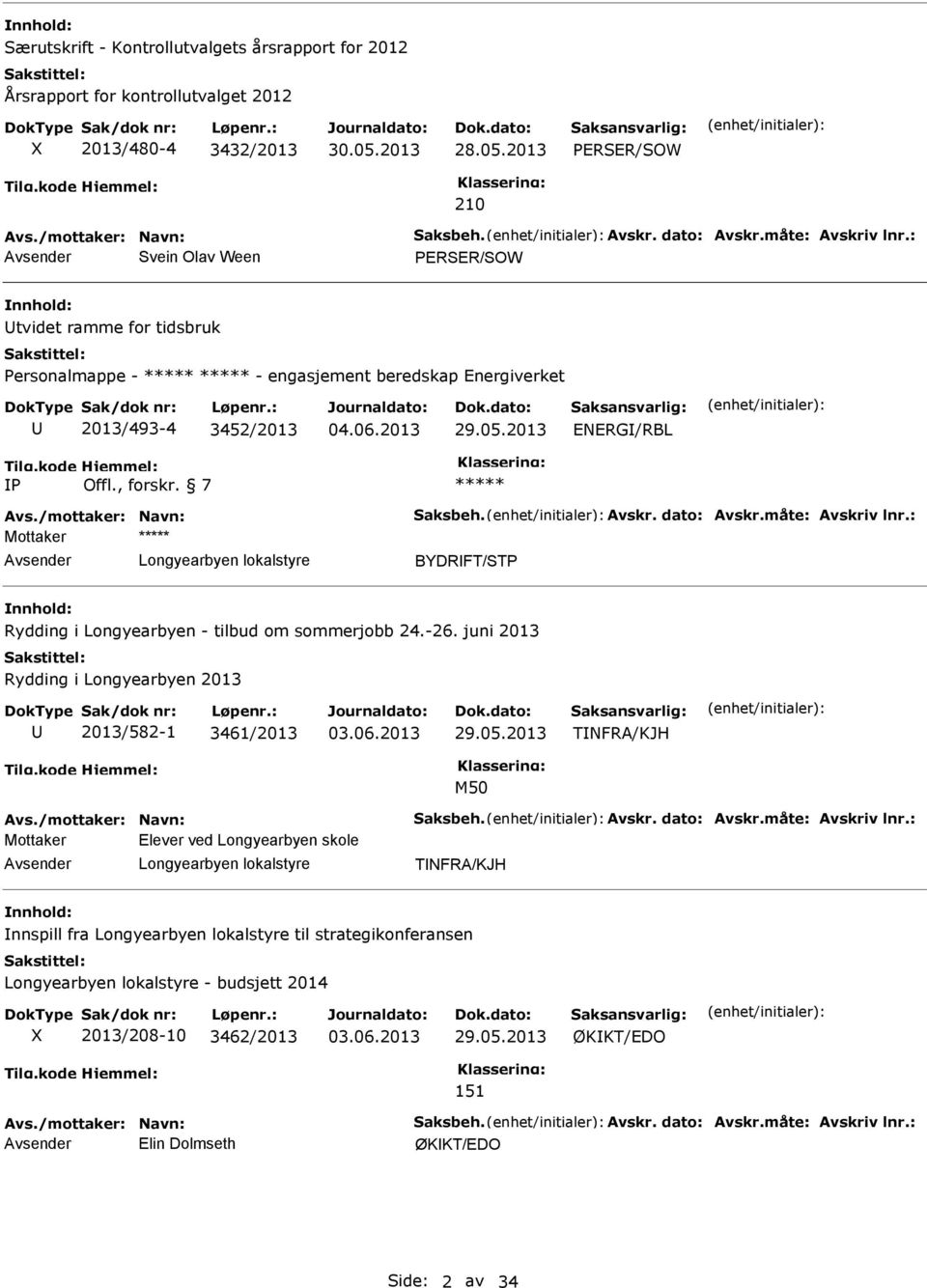 måte: Avskriv lnr.: Mottaker BYDRFT/STP Rydding i Longyearbyen - tilbud om sommerjobb 24.-26. juni 2013 Rydding i Longyearbyen 2013 2013/582-1 3461/2013 TNFRA/KJH M50 Avs./mottaker: Navn: Saksbeh.