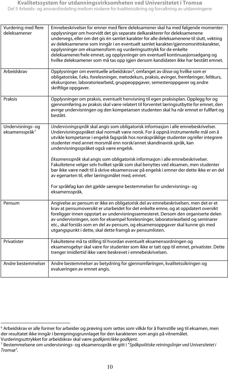 karakter/gjennomsnittskarakter, opplysninger om eksamensform og vurderingsuttrykk for de enkelte deleksamener/hele emnet, og opplysninger om eventuell kontinuasjonsadgang og hvilke deleksamener som