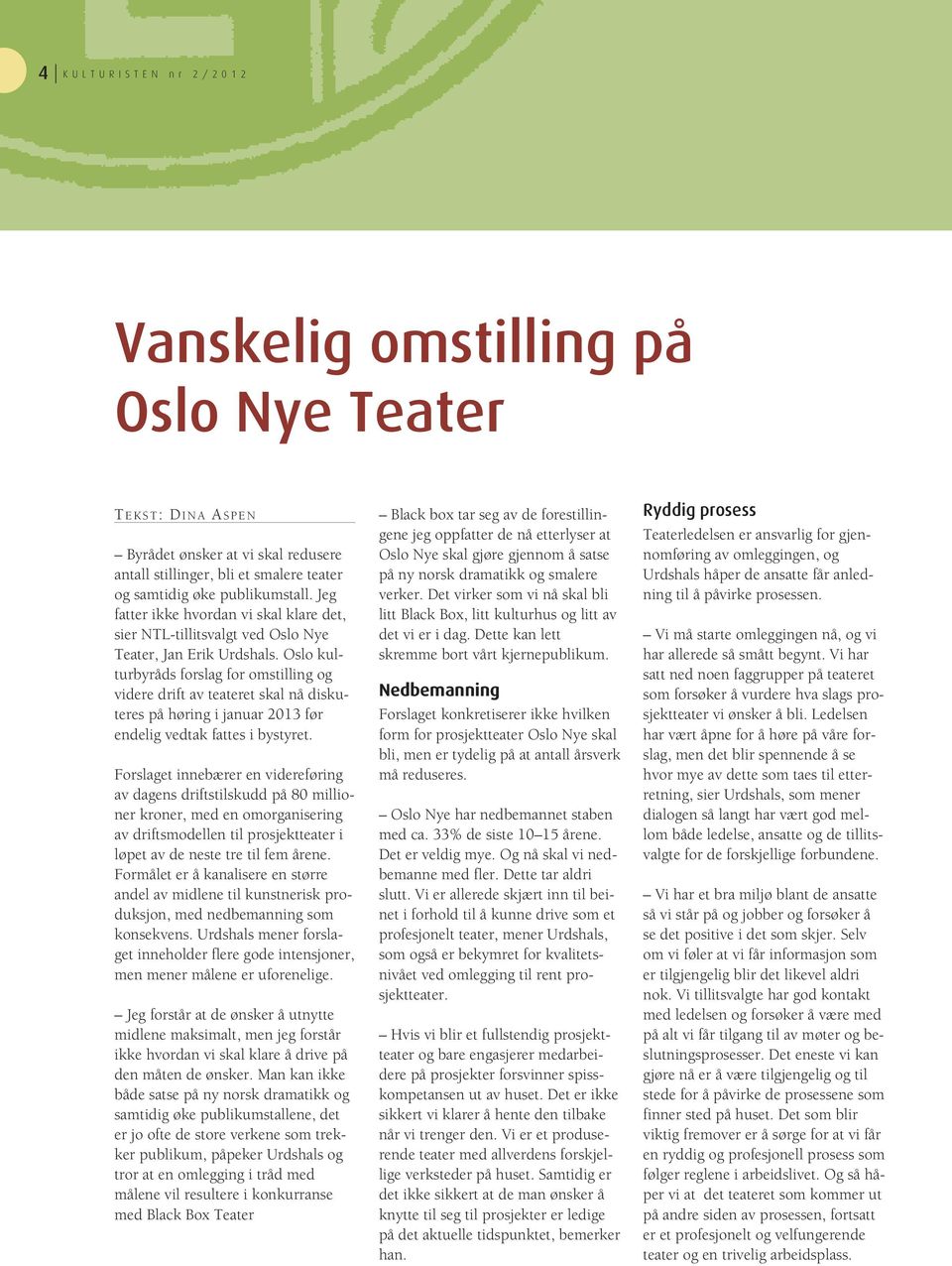 Oslo kulturbyråds forslag for omstilling og videre drift av teateret skal nå diskuteres på høring i januar 2013 før endelig vedtak fattes i bystyret.