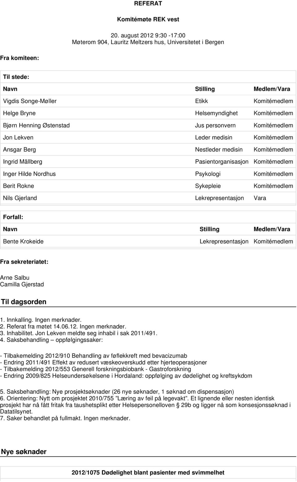 Komitémedlem Bjørn Henning Østenstad Jus personvern Komitémedlem Jon Lekven Leder medisin Komitémedlem Ansgar Berg Nestleder medisin Komitémedlem Ingrid Mällberg Pasientorganisasjon Komitémedlem