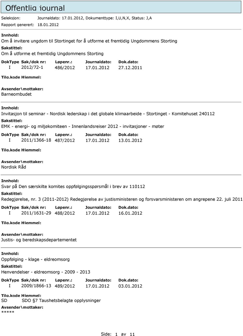 Nordisk lederskap i det globale klimaarbeide - Stortinget - Komitehuset 240112 EMK - energi- og miljøkomiteen - nnenlandsreiser 2012 - invitasjoner - møter 2011/1366-18 487/2012 Nordisk Råd Svar på