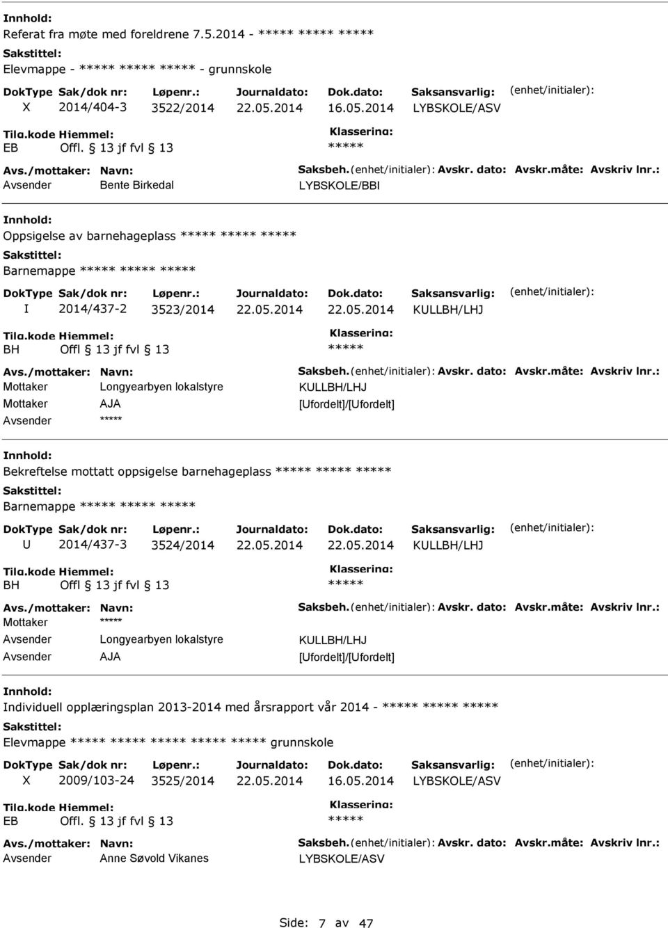 : KLLBH/LHJ AJA [fordelt]/[fordelt] Bekreftelse mottatt oppsigelse barnehageplass Barnemappe 2014/437-3 3524/2014 KLLBH/LHJ BH Offl 13 jf fvl 13 Avs./mottaker: Navn: Saksbeh. Avskr. dato: Avskr.