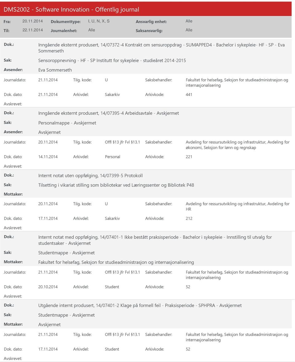 2014 Arkivdel: Sakarkiv Arkivkode: 441 Inngående eksternt produsert, 14/07395-4 Arbeidsavtale - Personalmappe - Dok. dato: 14.11.