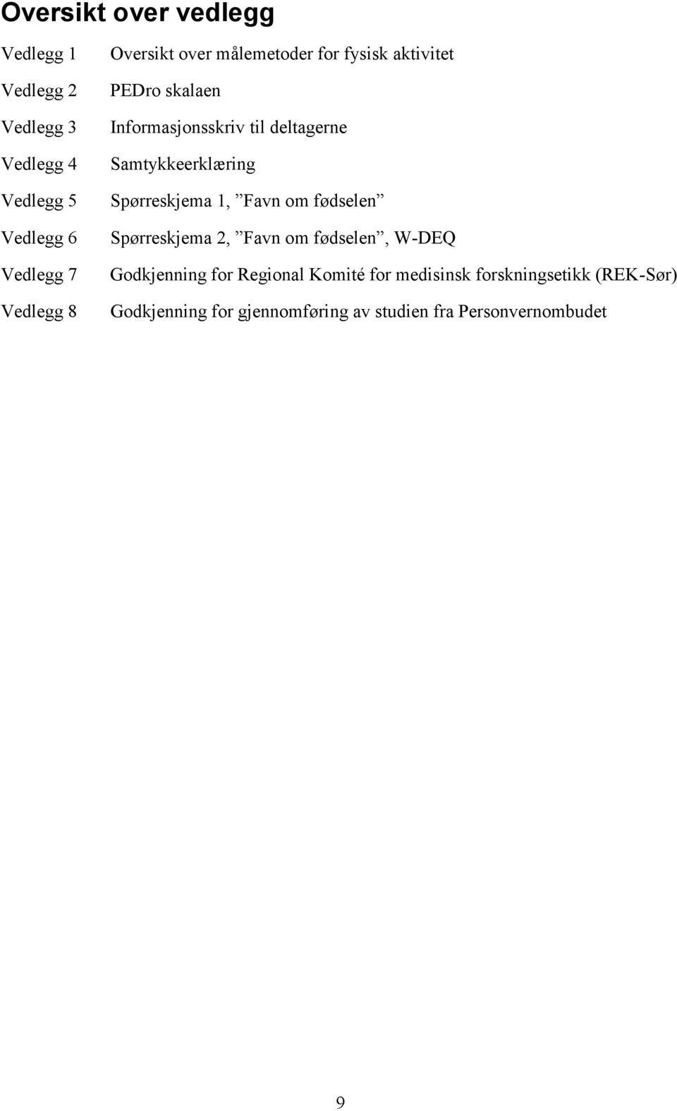 Samtykkeerklæring Spørreskjema 1, Favn om fødselen Spørreskjema 2, Favn om fødselen, W-DEQ Godkjenning