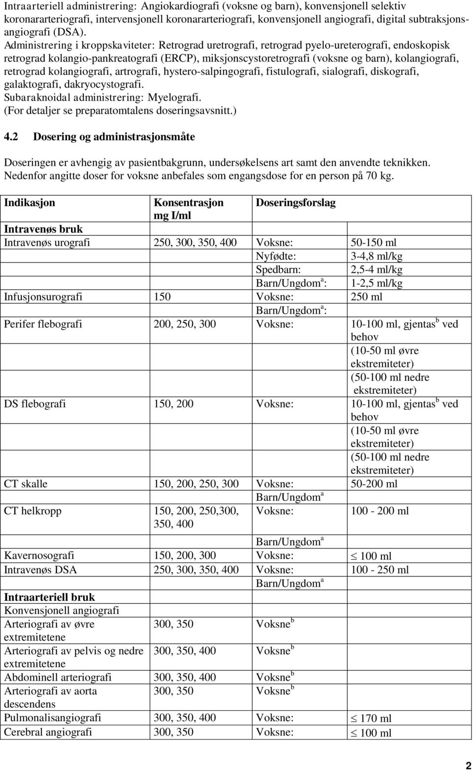 Administrering i kroppskaviteter: Retrograd uretrografi, retrograd pyelo-ureterografi, endoskopisk retrograd kolangio-pankreatografi (ERCP), miksjonscystoretrografi (voksne og barn), kolangiografi,