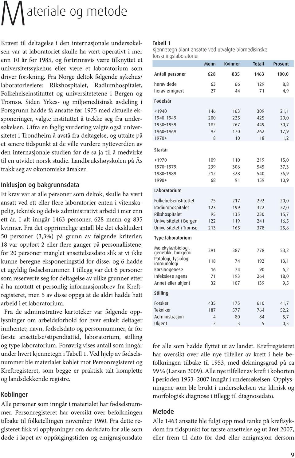 Fra Norge deltok følgende sykehus/ laboratorieeiere: Rikshospitalet, Radiumhospitalet, Folkehelseinstituttet og universitetetene i Bergen og Tromsø.