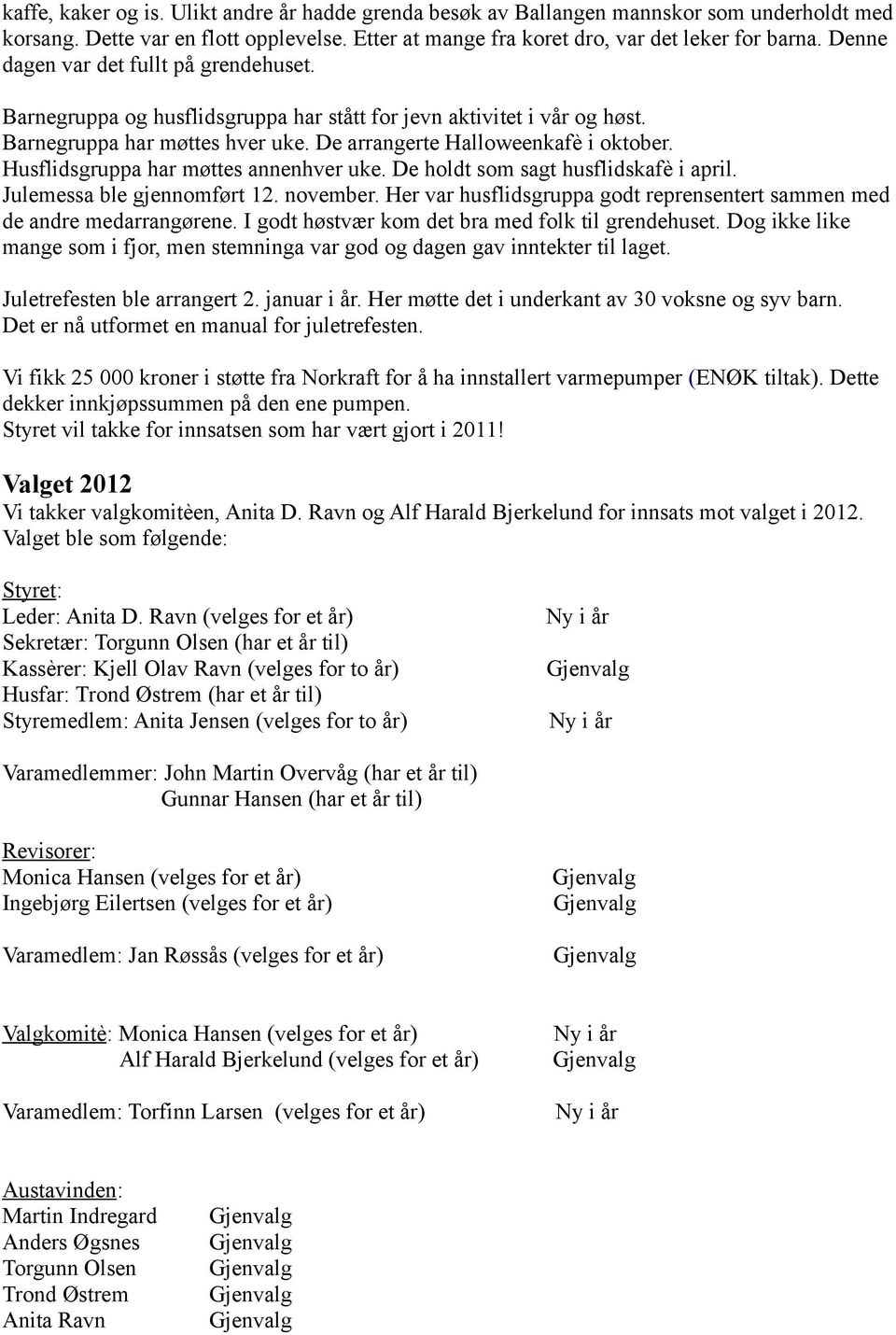 Husflidsgruppa har møttes annenhver uke. De holdt som sagt husflidskafè i april. Julemessa ble gjennomført 12. november. Her var husflidsgruppa godt reprensentert sammen med de andre medarrangørene.