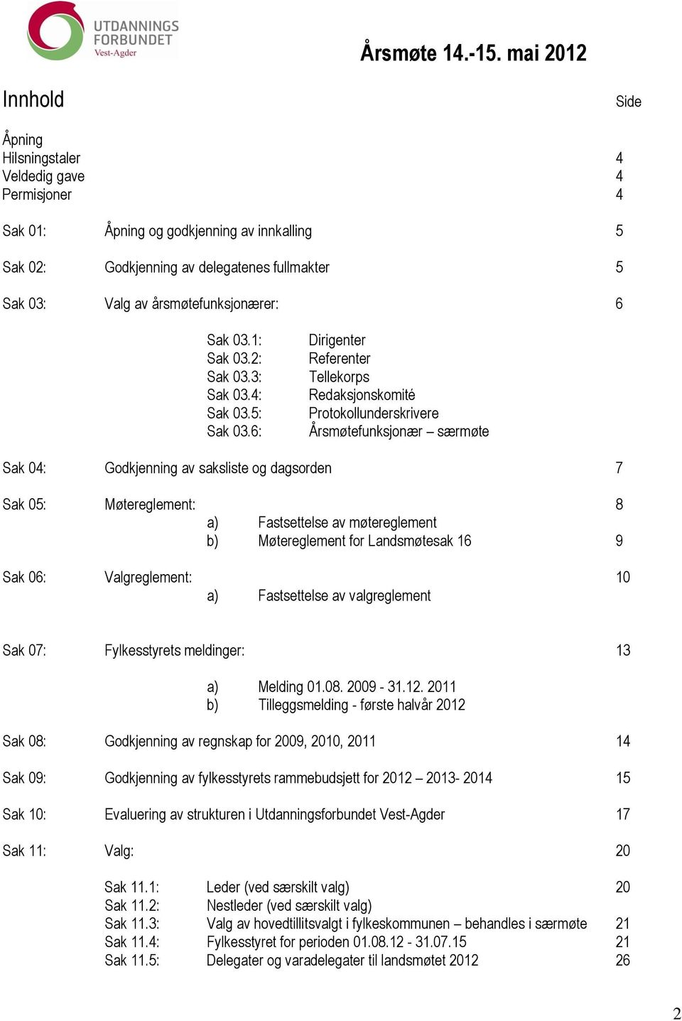 årsmøtefunksjonærer: 6 Sak 03.1: Sak 03.2: Sak 03.3: Sak 03.4: Sak 03.5: Sak 03.