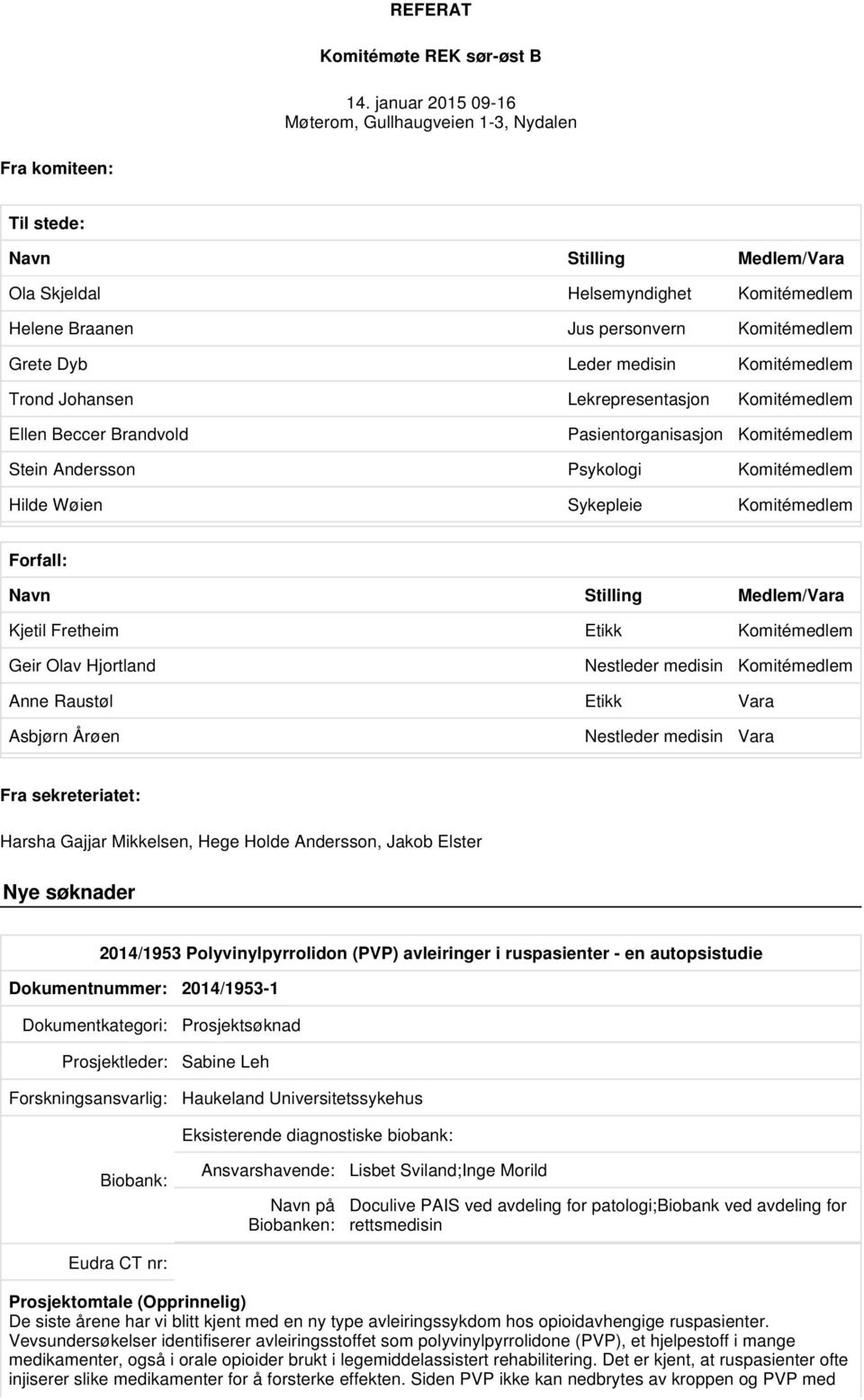 Leder medisin Komitémedlem Trond Johansen Lekrepresentasjon Komitémedlem Ellen Beccer Brandvold Pasientorganisasjon Komitémedlem Stein Andersson Psykologi Komitémedlem Hilde Wøien Sykepleie