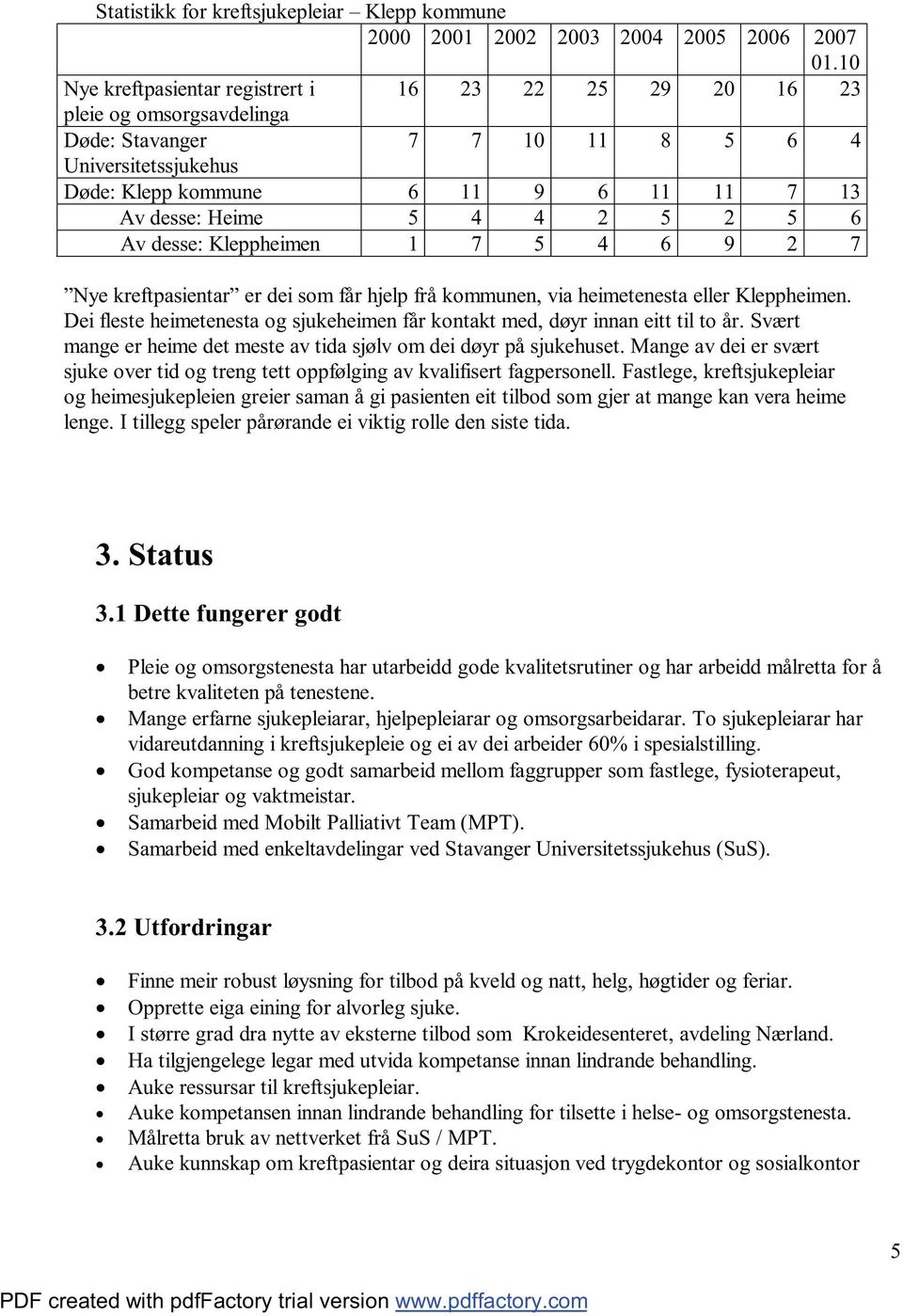 4 2 5 2 5 6 Av desse: Kleppheimen 1 7 5 4 6 9 2 7 Nye kreftpasientar er dei som får hjelp frå kommunen, via heimetenesta eller Kleppheimen.