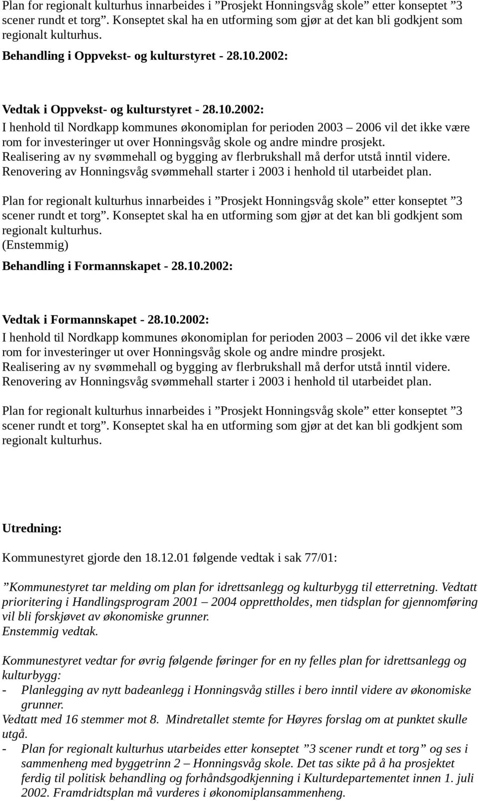 2002: Vedtak i Oppvekst- og kulturstyret - 28.10.