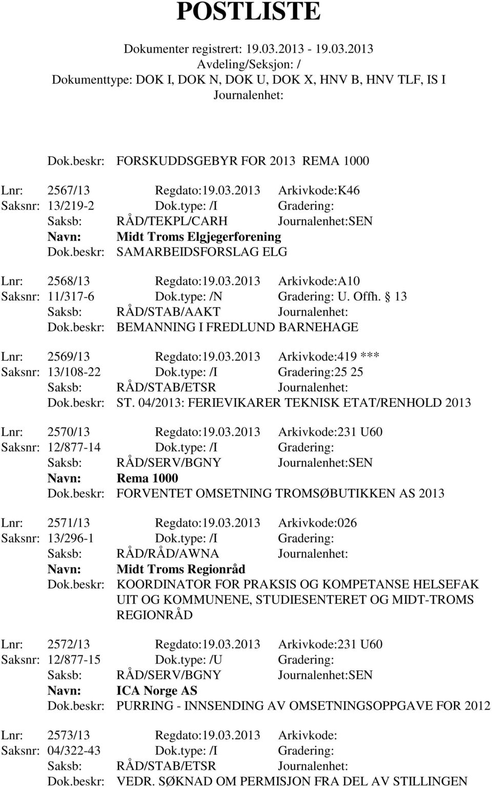 beskr: BEMANNING I FREDLUND BARNEHAGE Lnr: 2569/13 Regdato:19.03.2013 Arkivkode:419 *** Saksnr: 13/108-22 Dok.type: /I Gradering:25 25 Saksb: RÅD/STAB/ETSR Dok.beskr: ST.