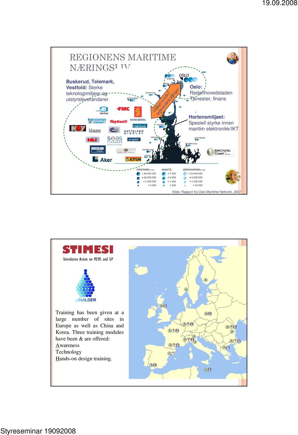 elektronikk/ikt Kilde: Rapport fra Oslo Maritime Nettverk, 2007 Training has been given at a large number of sites in