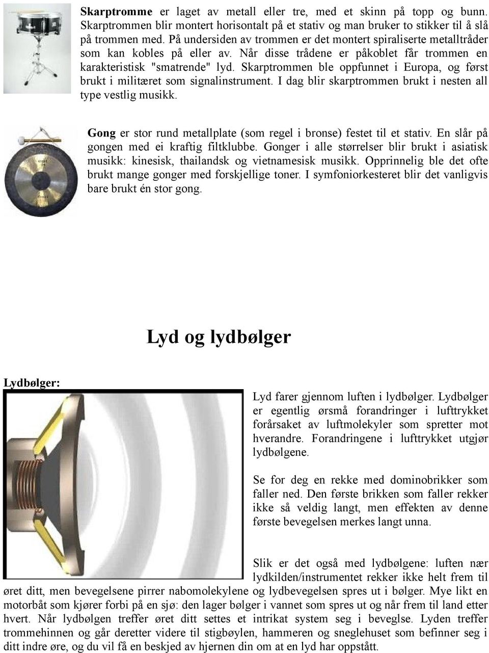 Skarptrommen ble oppfunnet i Europa, og først brukt i militæret som signalinstrument. I dag blir skarptrommen brukt i nesten all type vestlig musikk.