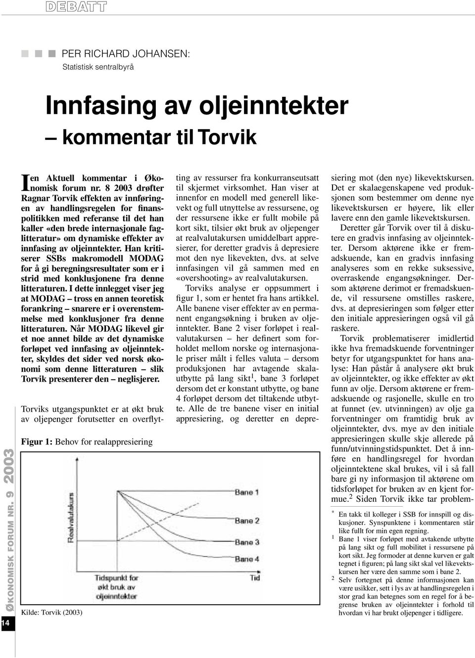 innfasing av oljeinntekter. Han kritiserer SSBs makromodell MODAG for å gi beregningsresultater som er i strid med konklusjonene fra denne litteraturen.