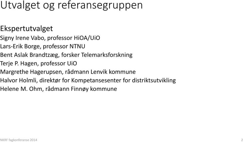 Hagen, professor UiO Margrethe Hagerupsen, rådmann Lenvik kommune Halvor Holmli, direktør