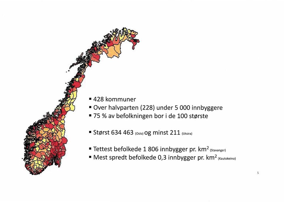 minst 211 (Utsira) Tettest befolkede 1 806 innbygger pr.