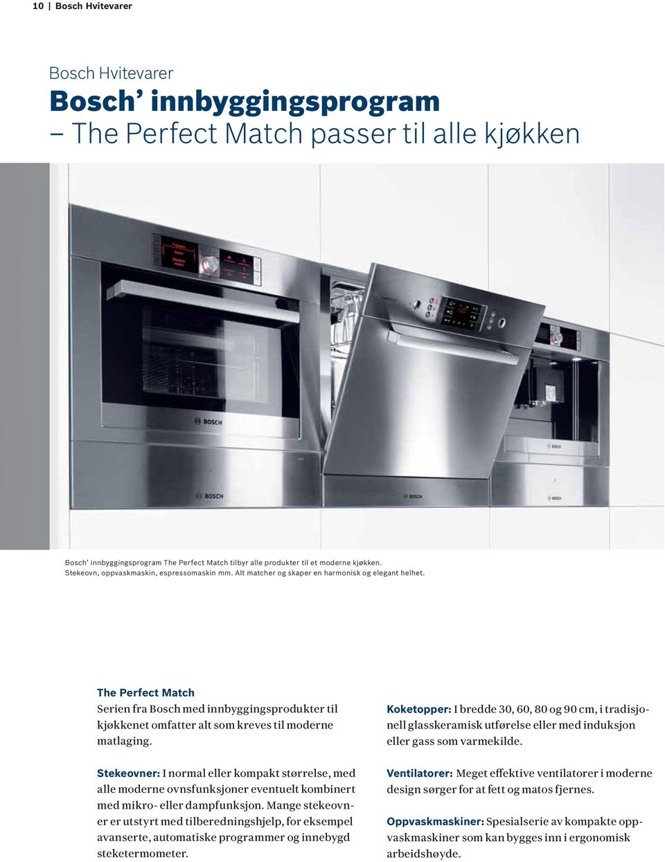 The Perfect Match Serien fra Bosch med innbyggingsprodukter til kjøkkenet omfatter alt som kreves til moderne matlaging.