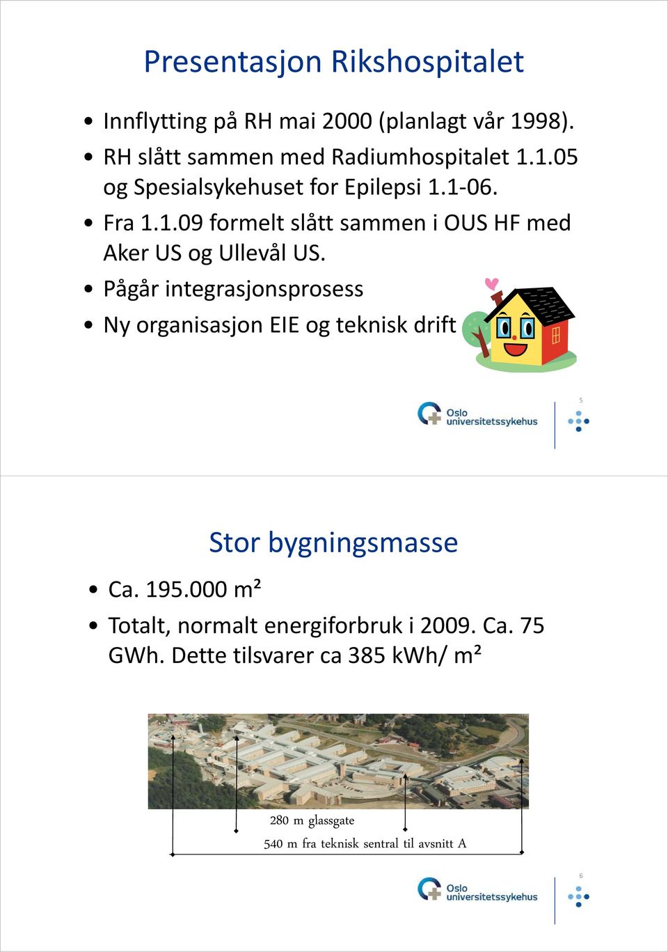 Pågår integrasjonsprosess Ny organisasjon EIE og teknisk drift 5 Ca. 195.