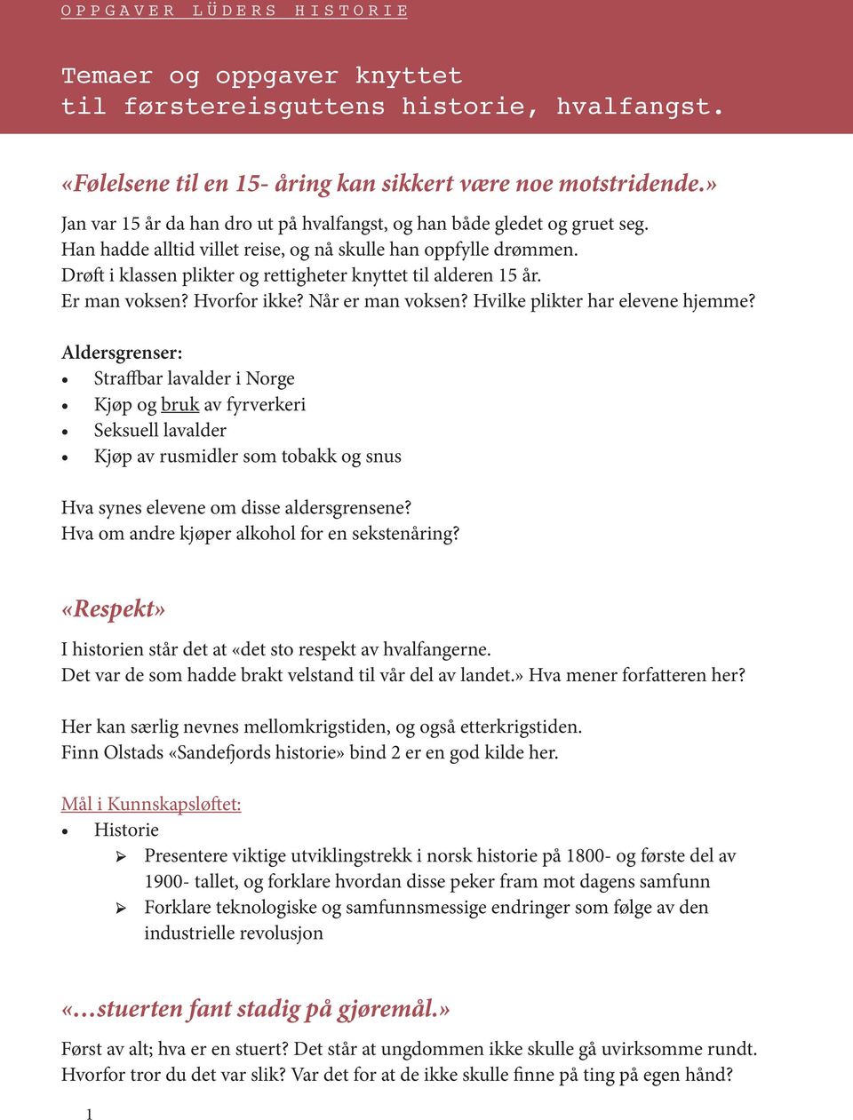 Drøft i klassen plikter og rettigheter knyttet til alderen 15 år. Er man voksen? Hvorfor ikke? Når er man voksen? Hvilke plikter har elevene hjemme?