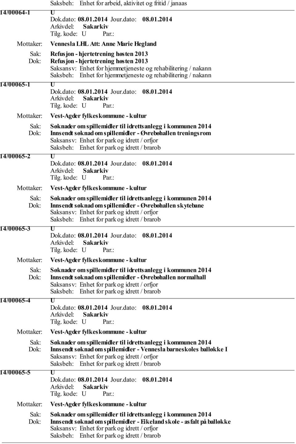 treningsrom Saksansv: Enhet for park og idrett / orfjor Saksbeh: Enhet for park og idrett / brarob 14/00065-2 U Vest-Agder fylkeskommune - kultur Søknader om spillemidler til idrettsanlegg i kommunen