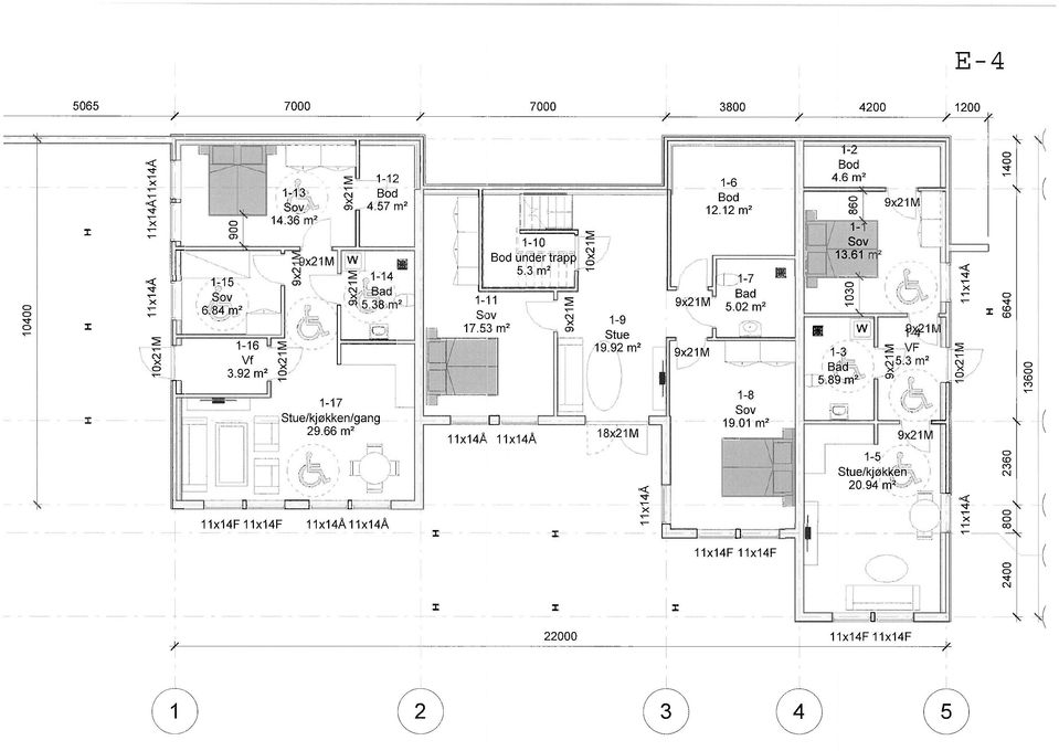 53 m2 11x14Å EJ 11x14Å c» 1-9 Stue 19.92 m2 18;21M 9x21M 9x21M 1-6 Bod 12.12 m2 [ 1-7 Bad 5.02 m2 1-8 Sov 19.01 m2 Bod 4.