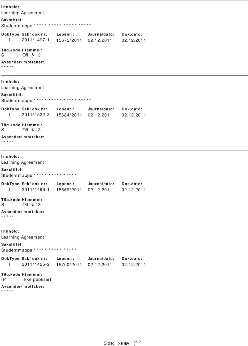 12.2011 02.12.2011 Learning Agreement tudentmappe P 2011/125-2 15700/2011 kke publisert 02.