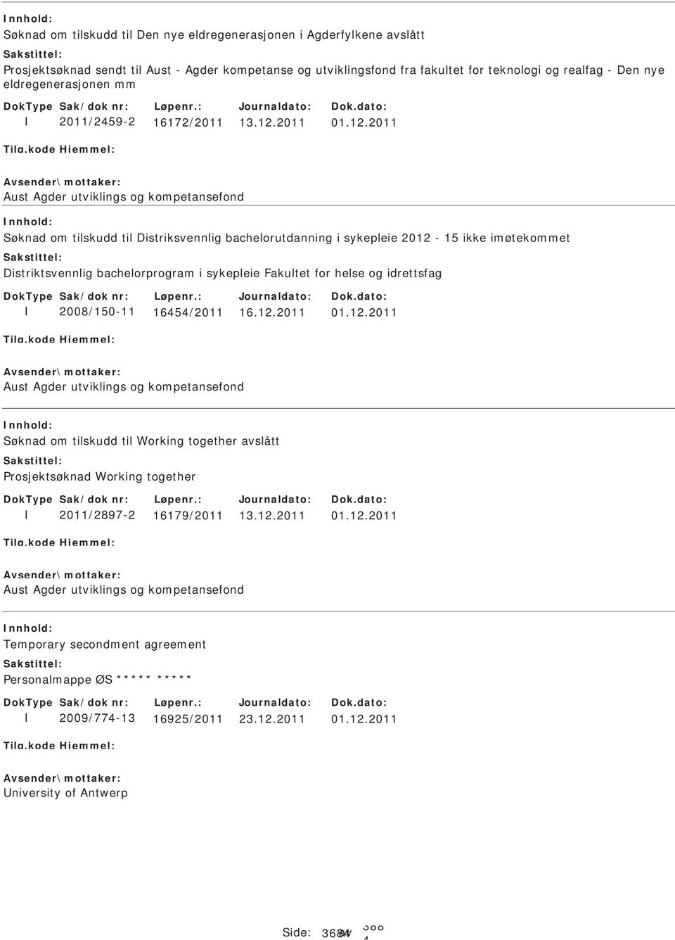 2011 Aust Agder utviklings og kompetansefond øknad om tilskudd til Distriksvennlig bachelorutdanning i sykepleie 2012-15 ikke imøtekommet Distriktsvennlig bachelorprogram i sykepleie Fakultet for