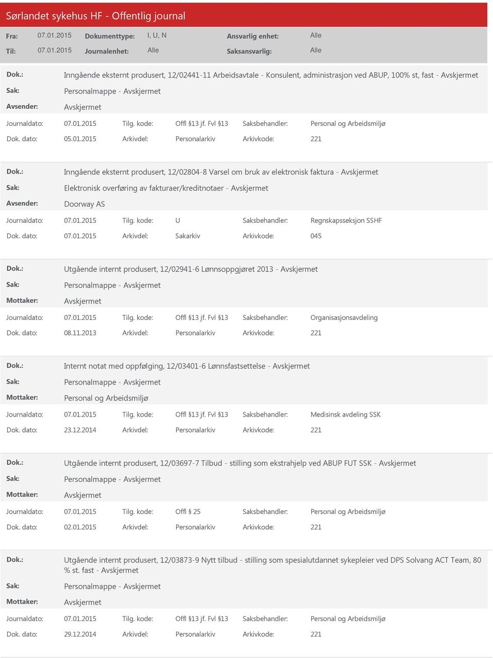 internt produsert, 12/02941-6 Lønnsoppgjøret 2013 - Personalmappe - 08.11.2013 Personalarkiv 221 Internt notat med oppfølging, 12/03401-6 Lønnsfastsettelse - Personalmappe - Medisinsk avdeling SSK 23.