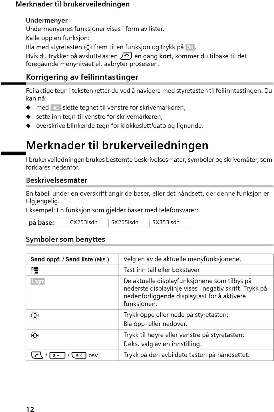 Korrigering av feilinntastinger Feilaktige tegn i teksten retter du ved å navigere med styretasten til feilinntastingen.