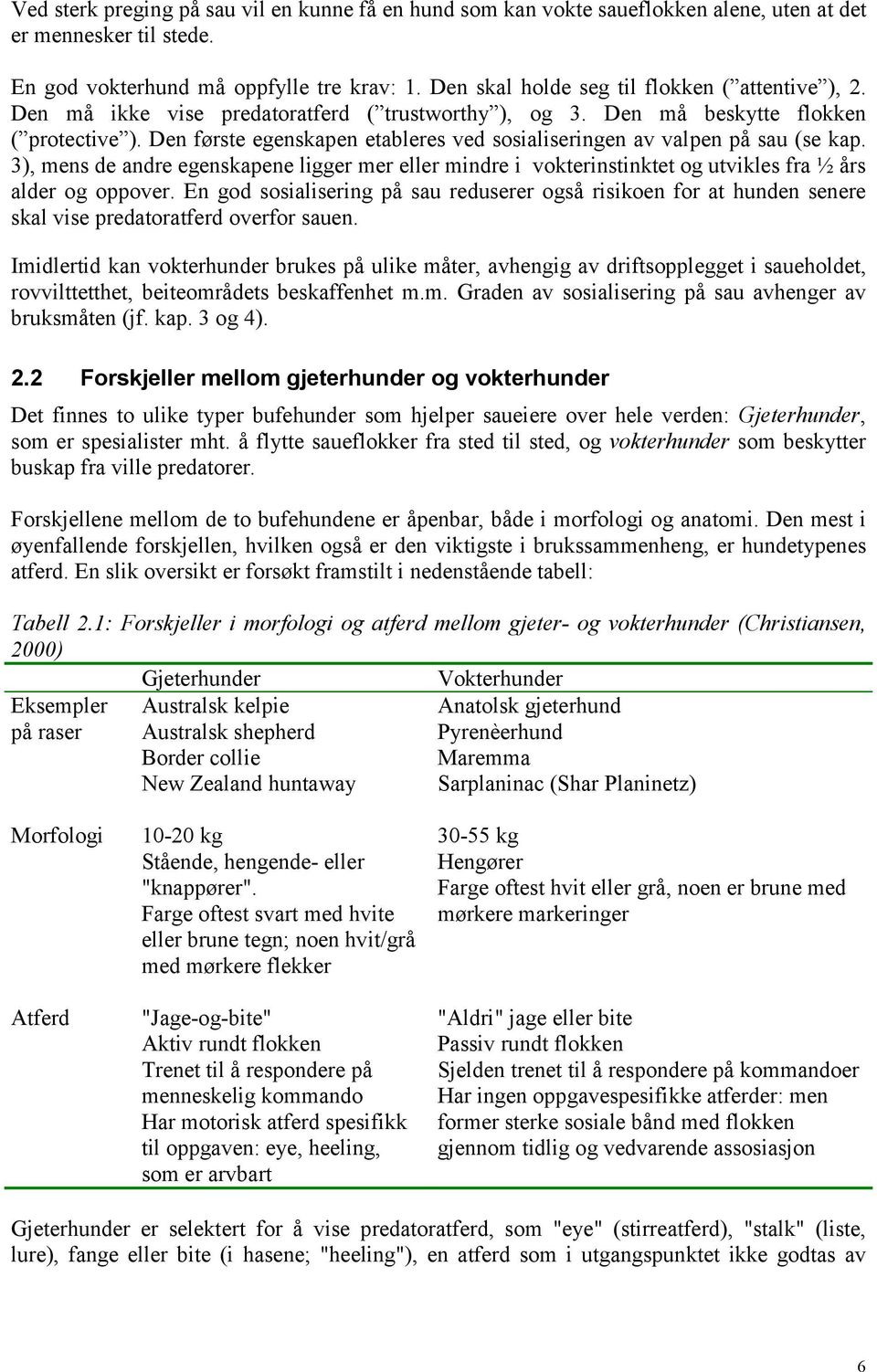 Den første egenskapen etableres ved sosialiseringen av valpen på sau (se kap. 3), mens de andre egenskapene ligger mer eller mindre i vokterinstinktet og utvikles fra ½ års alder og oppover.