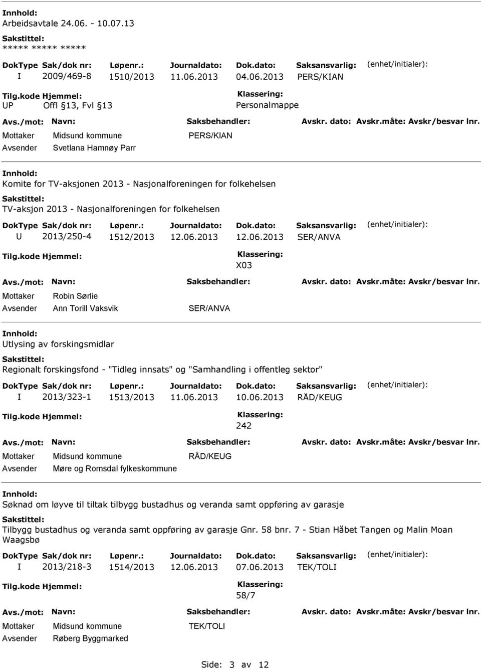 2013 PERS/KAN P Personalmappe Svetlana Hamnøy Parr PERS/KAN Komite for TV-aksjonen 2013 - Nasjonalforeningen for folkehelsen TV-aksjon 2013 - Nasjonalforeningen for folkehelsen 2013/250-4