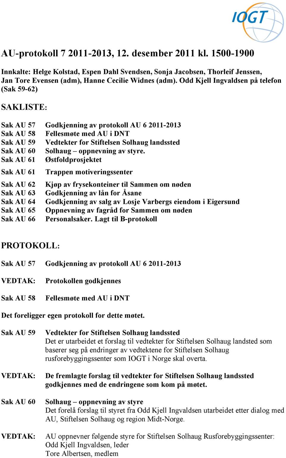 60 Solhaug oppnevning av styre.