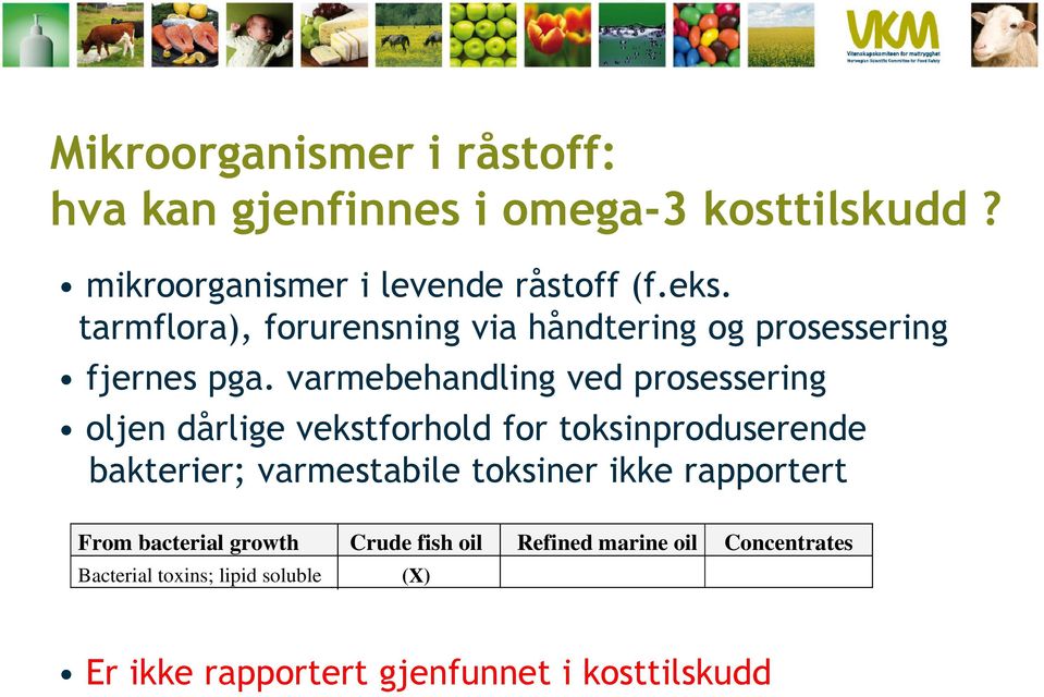 varmebehandling ved prosessering oljen dårlige vekstforhold for toksinproduserende bakterier; varmestabile toksiner