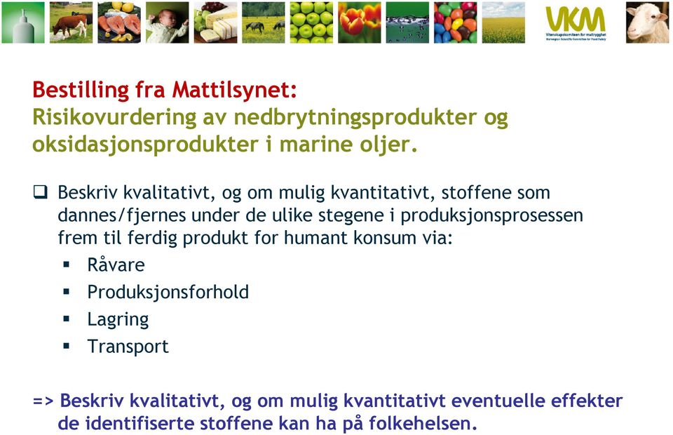 produksjonsprosessen frem til ferdig produkt for humant konsum via: Råvare Produksjonsforhold Lagring