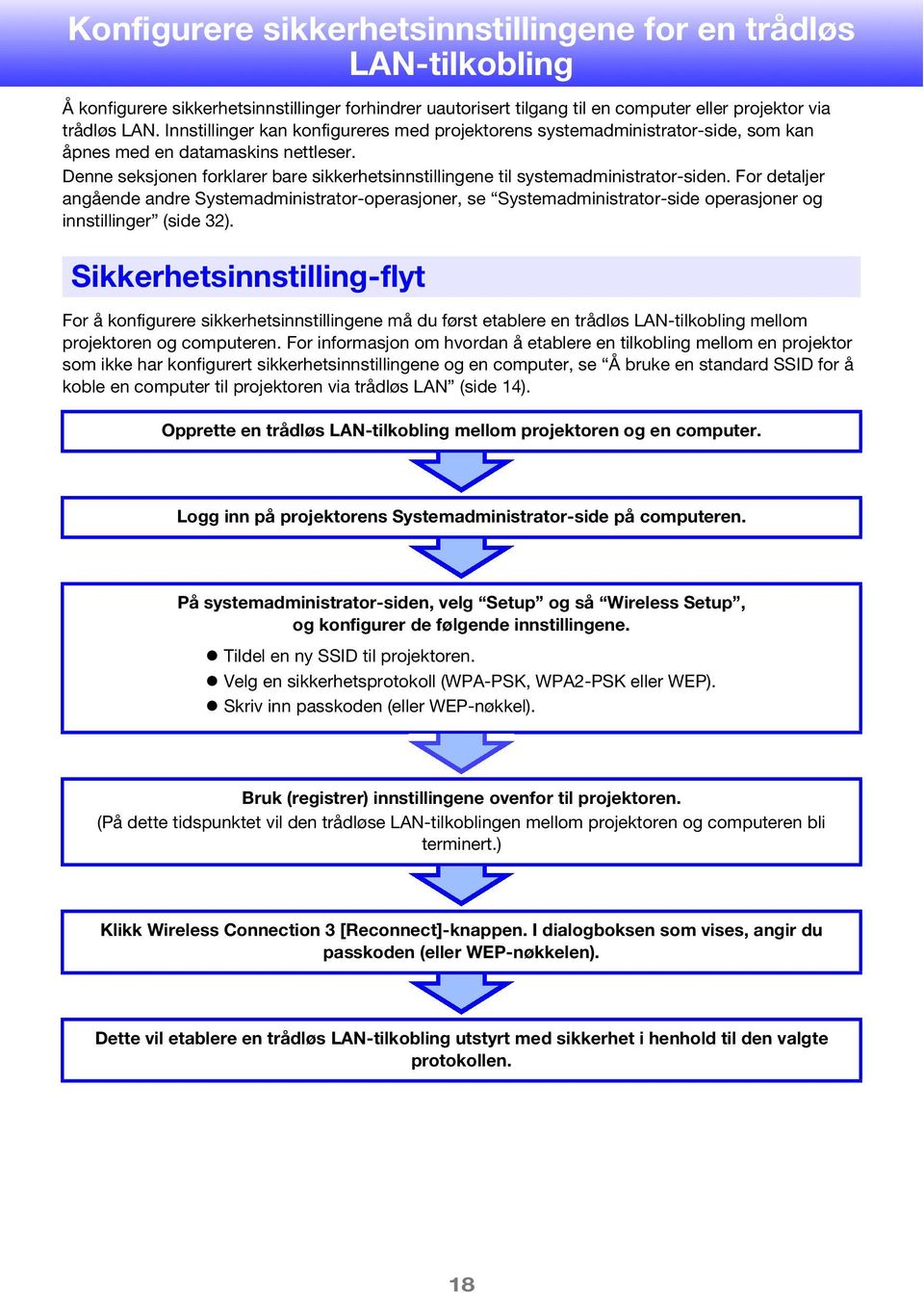 Denne seksjonen forklarer bare sikkerhetsinnstillingene til systemadministrator-siden.