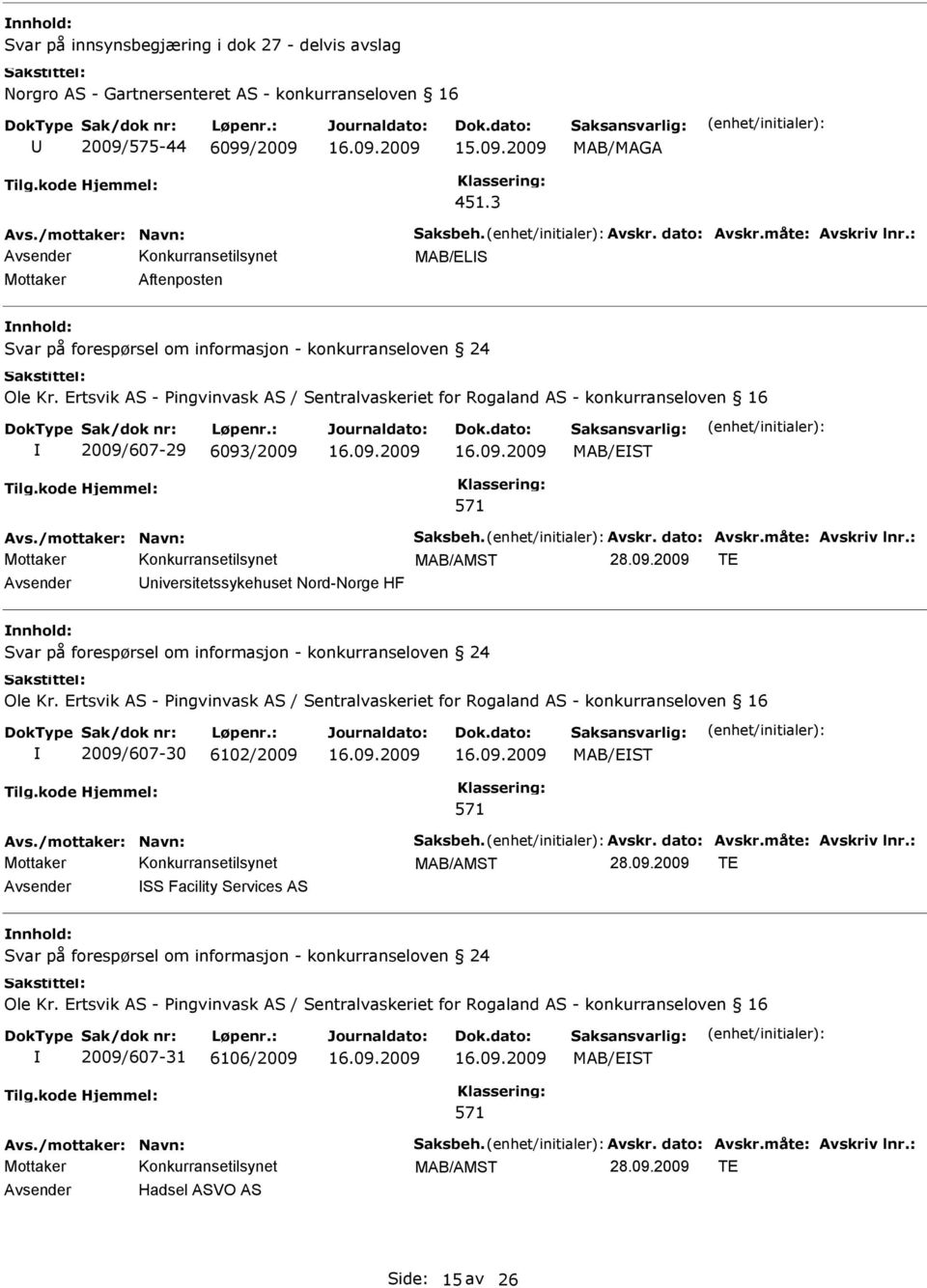 3 MAB/ELS Mottaker Aftenposten 2009/607-29 6093/2009 MAB/EST Avsender niversitetssykehuset