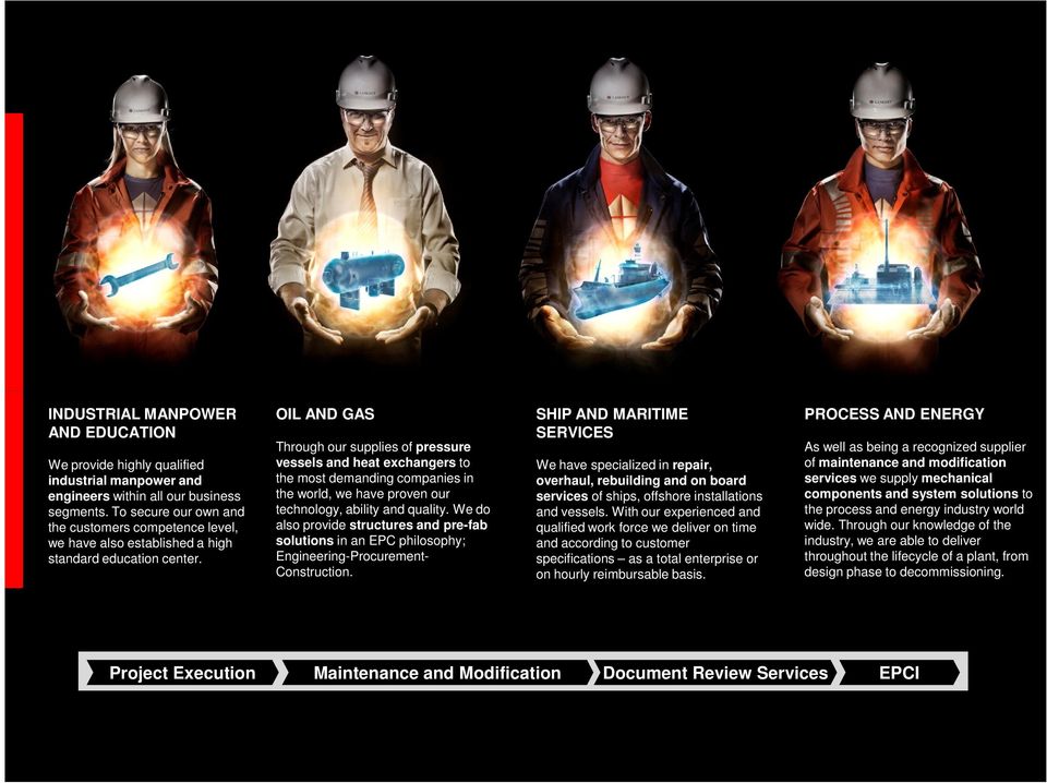 OIL AND GAS Through our supplies of pressure vessels and heat exchangers to the most demanding companies in the world, we have proven our technology, ability and quality.