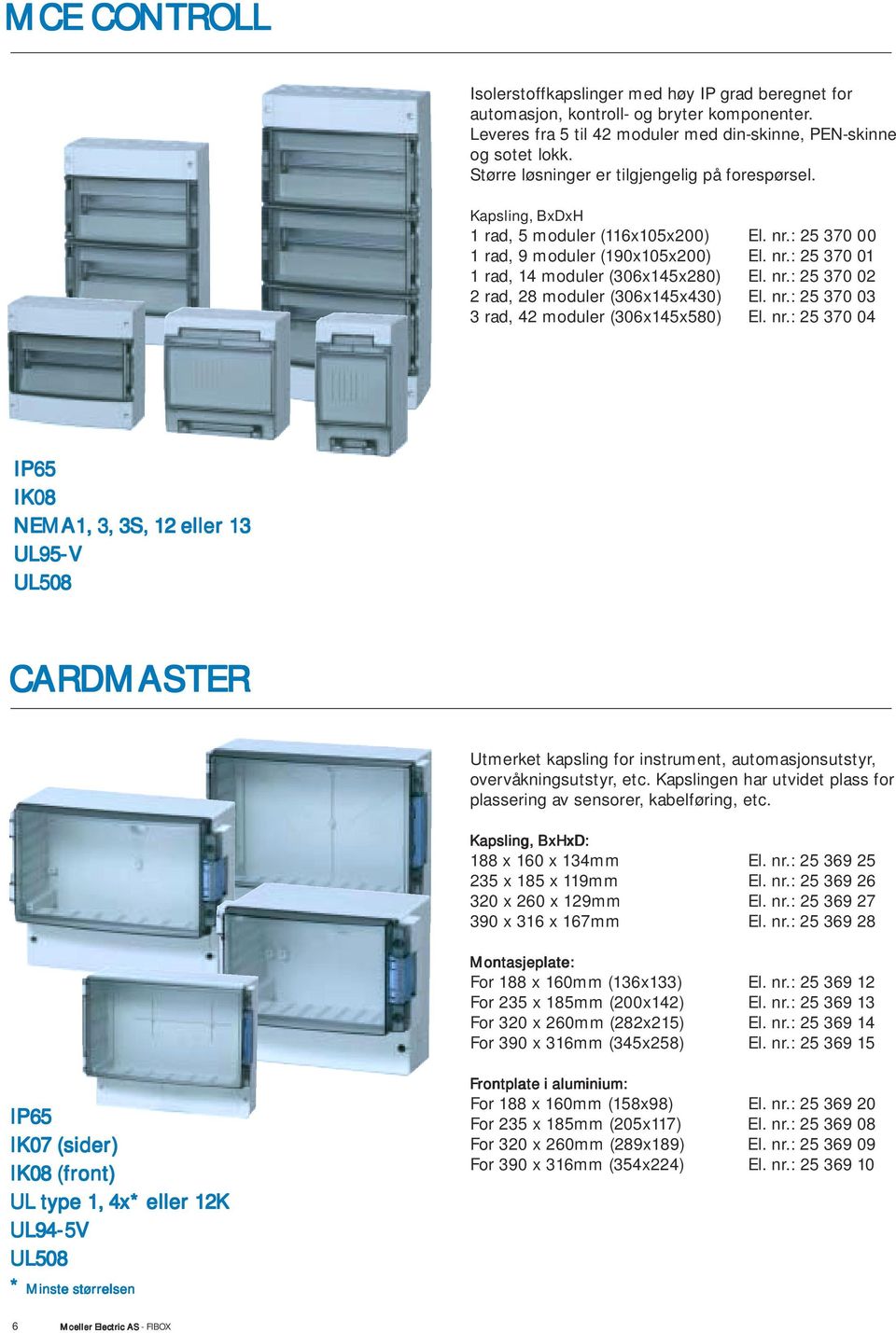 nr.: 25 370 02 2 rad, 28 moduler (306x145x430) El. nr.